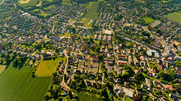 Aerial view of surroundings of the village of Steppach. Augsburg, Germany.