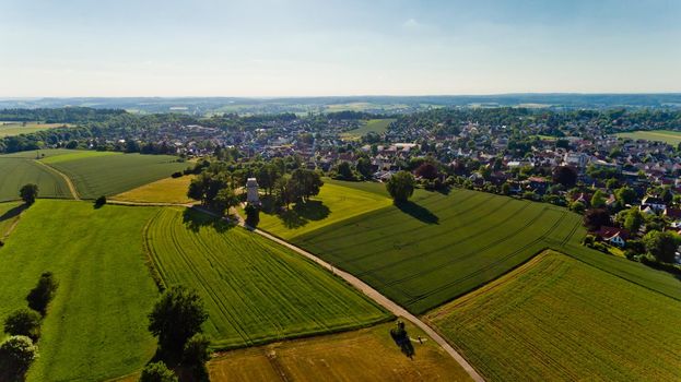 Aerial view of Augsburger Bismarckturm. Augsburg, Germany.