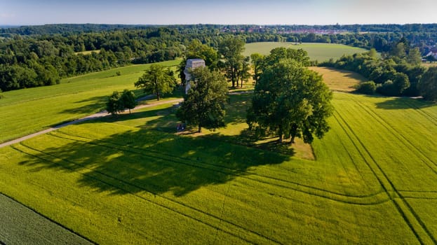 Aerial view of Augsburger Bismarckturm. Augsburg, Germany.