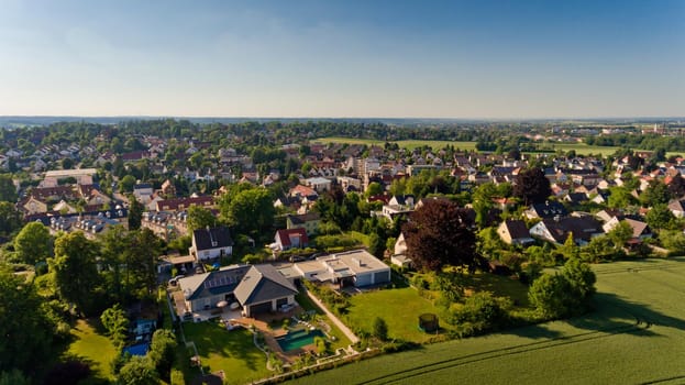 Aerial view of surroundings of the village of Steppach. Augsburg, Germany.