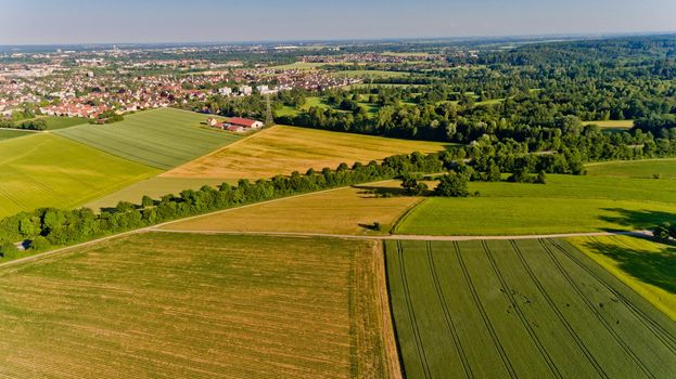 Aerial view of green field.