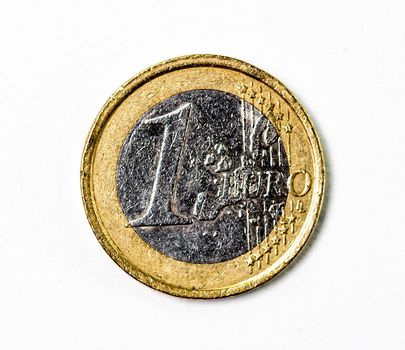 photograph of a one euro coin on a white background