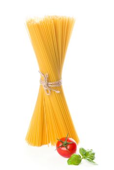 Spaghetti and basil isolated on white background. With clipping path.