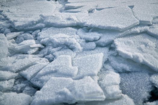 The blocks of ice at Lake Kapchagai, Kazakhstan