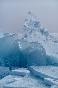 The blocks of ice at Lake Kapchagai, Kazakhstan
