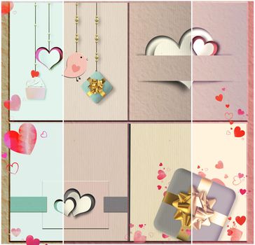 Vintage love collage for Valentine, wedding birthday card. Pastel Vintage collection. 3D illustration