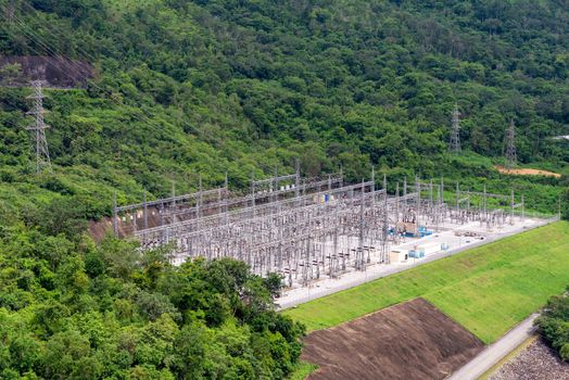 Electrical power station with electric Power Transition Line system in mountain area 