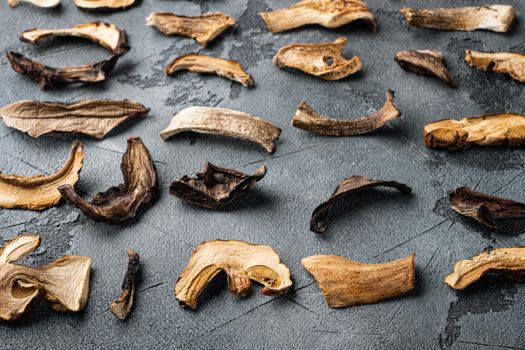 Dried porcini mushrooms set, on gray background