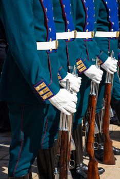 Security guard stand by in the row waiting for ceremony parade show 