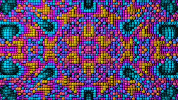 Abstract multi-colored background with a surface of spheres. 3d image