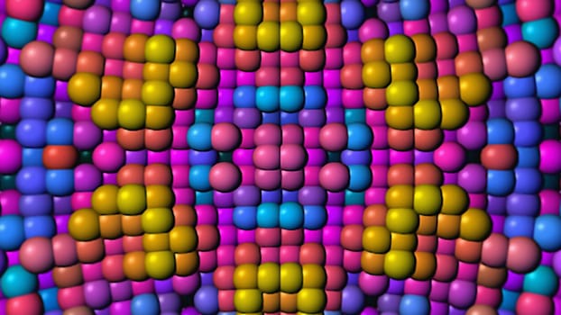 Abstract multi-colored background with a surface of spheres. 3d image