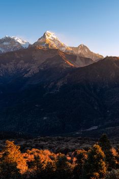 Nature view of Himalayan mountain range at Poon hill view point,Nepal.