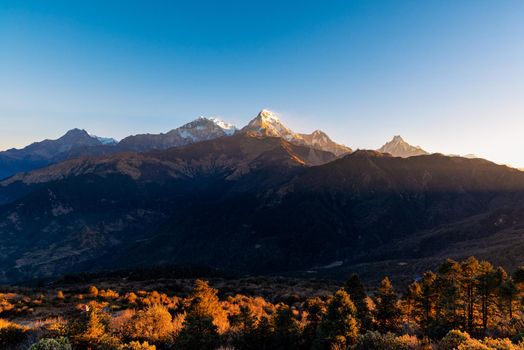 Nature view of Himalayan mountain range at Poon hill view point,Nepal.