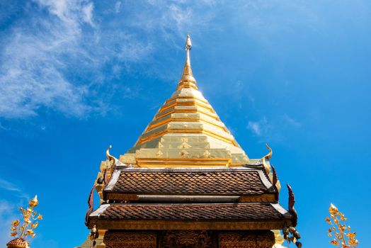 Wat Phra That Doi Suthep with blue sky in Chiang Mai. The attractive sightseeing place for tourists and landmark of Chiang Mai,Thailand.