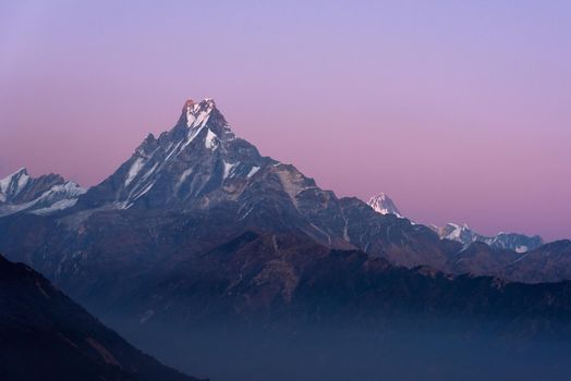 Fishtail peak or Machapuchare mountain  during sunset enviroment at Nepal.