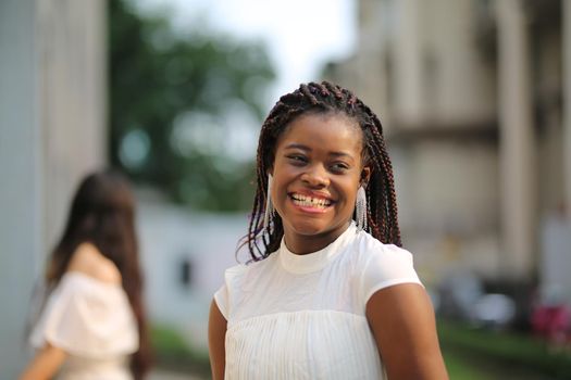 portrait of joyful young teenager african american outdoor
