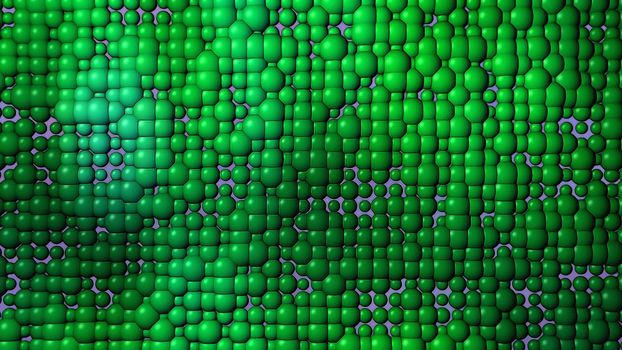 Abstract green background with a surface of spheres. 3d image