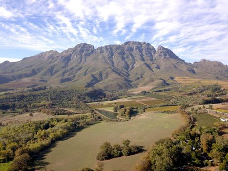 Aerial view of Stellenbosch mountains, Cape Town, South Africa