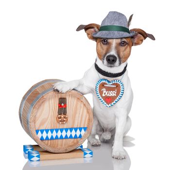 oktoberfest dog with beer barrel and gingerbread heart
