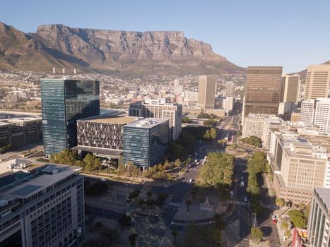 2 April 2020 - Cape Town, South Africa: Aerial view of empty streets in Cape Town, South Africa during the Covid 19 lockdown.