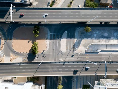 Aerial view of empty streets in in a city during Corona virus lockdown