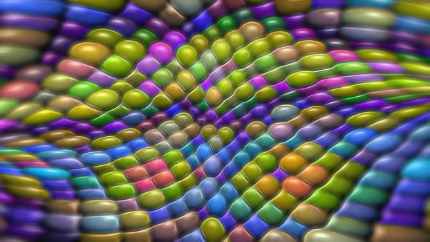 Abstract multi-colored background with a surface of spheres. 3d image