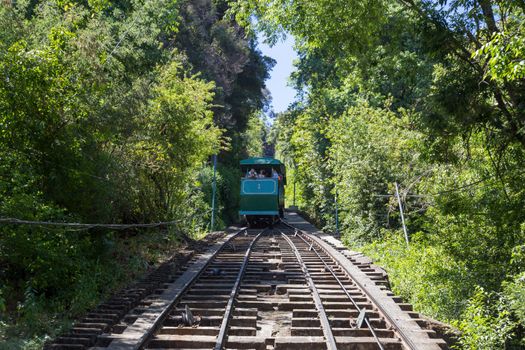 Santiago de Chile, Chile - November 28, 2015: Cable car up to San Cristobal hill