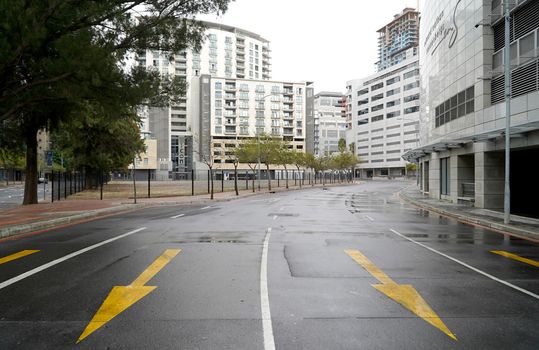 Cape Town, South Africa - 16 April 2020 : Empty streets of Cape town, South Africa during the lock down.