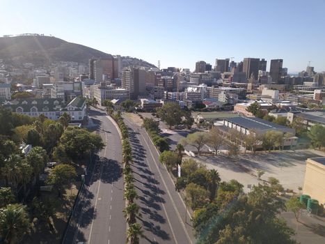 2 April 2020 - Cape Town, South Africa: Aerial view of empty streets in Cape Town, South Africa during the Covid 19 lockdown.