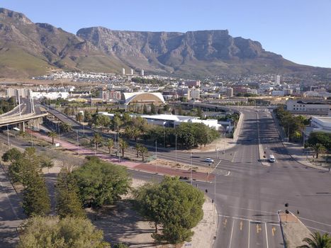 2 April 2020 - Cape Town, South Africa: Aerial view of empty streets in Cape Town, South Africa during the Covid 19 lockdown.