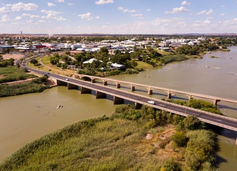 Aerial of small town of Upington, on the Orange Rover, South Africa