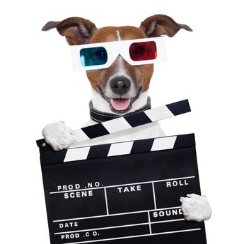 movie clapper board 3d glasses dog