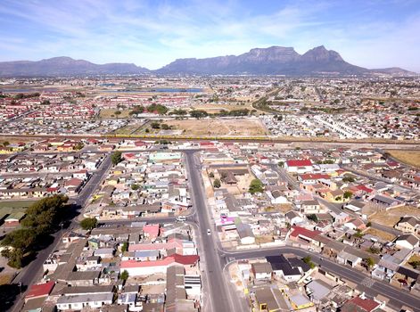 Aerial over Gugulethu township, Cape Town, South Africa