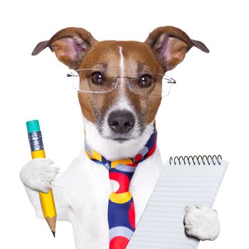 accountant dog with pencil and notepad
