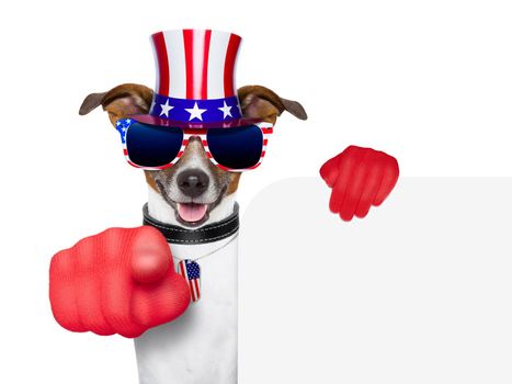 american dog pointing with  big finger at you