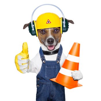 funny under construction dog with thumb up