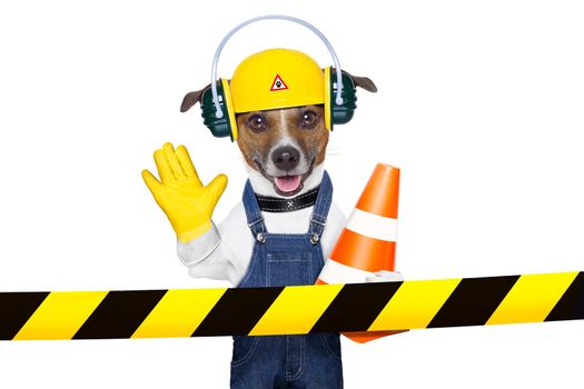 funny under construction dog asking to stop