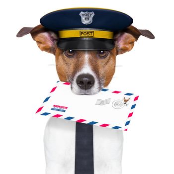 postman mail dog with a air mail letter