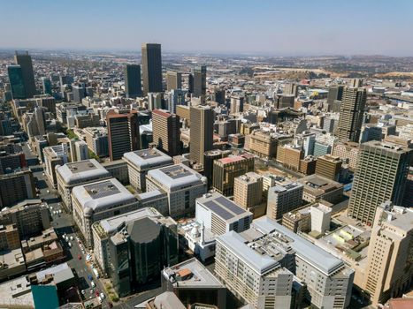 High angle view over Johannesburg city center, South Africa
