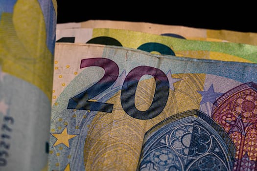 Detail of euro banknote, close up of euro money isolated.