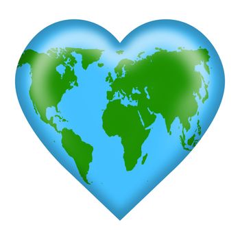 A world map heart button icon isolated on white with clipping path 3d illustration