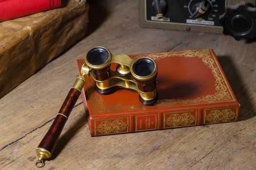 Theater binoculars and book / Binoculares de teatro y libro