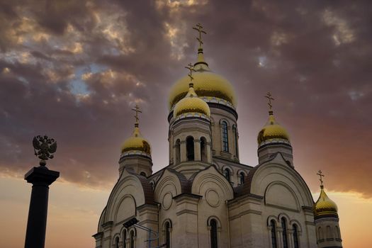 The building of a Christian Church in Vladivostok against a cloudy sky.