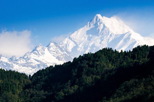 Mount Kanchenjunga range of the himalayas at Sikkim , India
