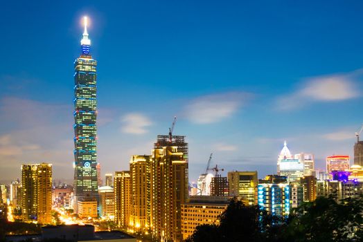 Taipei 101 building and Taipei cityscape during sunset at Taiwan