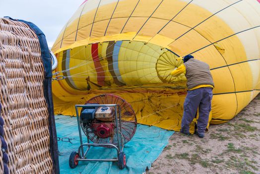 Balloon flight over ancient rock field at Cappadocia,Turkey. Cappadocia is the best places to fly with hot air balloons. Goreme, Cappadocia, Turkey