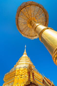 Wat Phra That Doi Suthep with blue sky in Chiang Mai. The attractive sightseeing place for tourists and landmark of Chiang Mai,Thailand