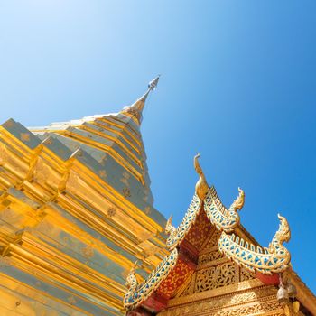 Wat Phra That Doi Suthep with blue sky in Chiang Mai. The attractive sightseeing place for tourists and landmark of Chiang Mai,Thailand