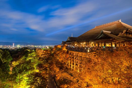 Beautiful nature autumn colourful with light up show at Kiyomizu dera Temple in Kyoto , Japan.Kiyomizu-Dera is one of the most celebrated temples of Japan and also UNESCO world heritage sites.