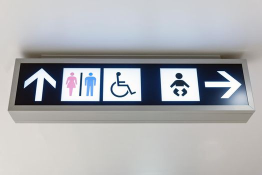 Information sign board show the direction for passenger to different service area at International Airport